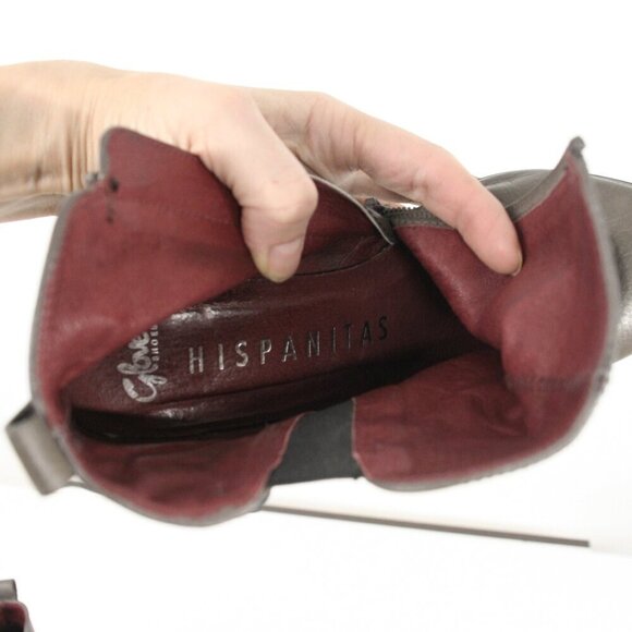 Hispanitas Glove Grey Leather Square Toe Wedge Women's Ankle Boots Shoes Sz 40 - Picture 10 of 14